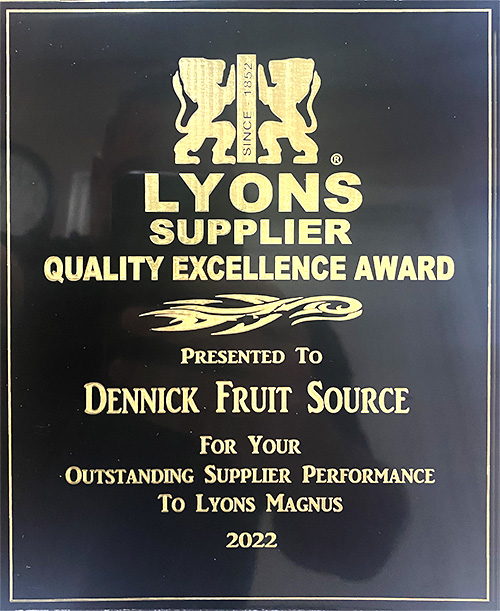 DENNICK FRUITSOURCE AWARDED OUTSTANDING SUPPLIER PERFORMANCE TO LYONS MAGNUS 